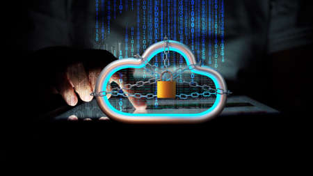 Moblie smart phone tranfer data to cloud server . Concept of cloud protection and technology network connection . 3d renderingの写真素材