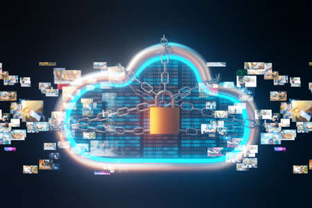 Tranfer data to cloud server . Concept of cloud protection and technology network connection . 3d renderingの写真素材