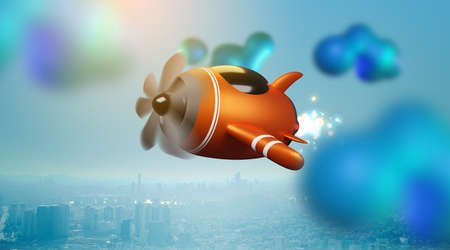 illustration of a toy plane over a cloud. 3d renderingの写真素材