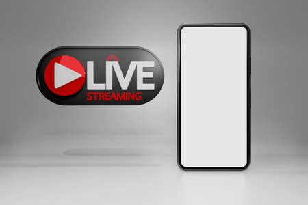 smartphone with live streaming for selling product on social media. online shopping concept, 3d renderingの写真素材