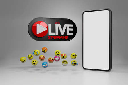 smartphone with live streaming for selling product on social media. online shopping concept, 3d renderingの写真素材
