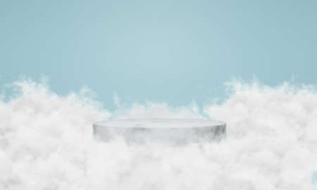 White marble podium with clouds around it.の写真素材