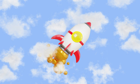 Rocket take off with clouds.の写真素材