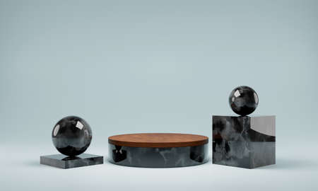 Abstract natural marble black podium. scene for product, Luxury design podium, 3D renderingの写真素材