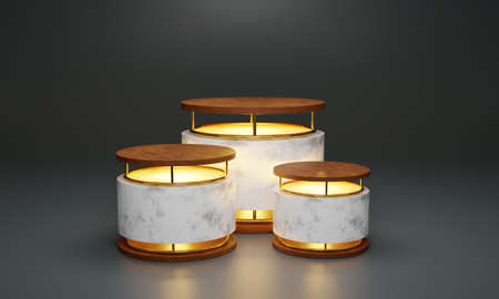 White marble with wood top. scene for product, Luxury design podium, 3D renderingの写真素材