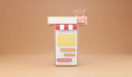 Shopping online on smartphone. Online shopping and and delivery concept, 3d illustrationの写真素材