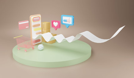 shopping on smartphone. online store, Online transaction via smartphone, 3d illustration