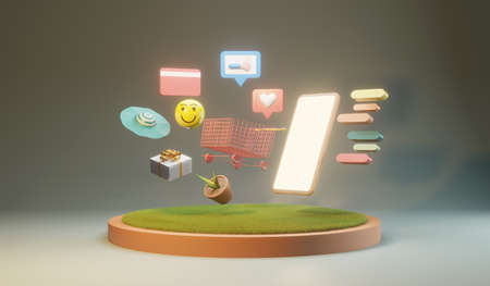 Shopping online on smartphone. Online shopping and and delivery concept, 3d illustrationの写真素材