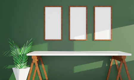 desk and photo frame. workspace, 3d renderingの写真素材