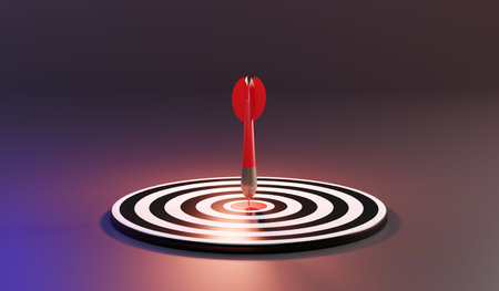 Red arrows reaching the center target. Darts target. target of business. Success Business Concept....