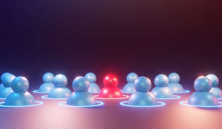 Red human icon glowing among other people. Leadership and Business success concept, 3D renderingの写真素材