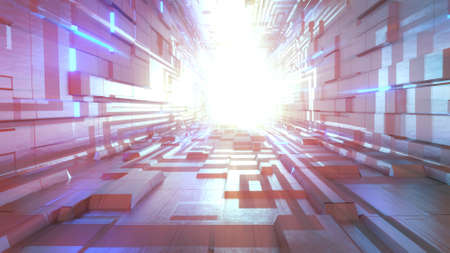 Futuristic Tunnel Empty. Illuminated corridor interior design, 3D Renderingの写真素材