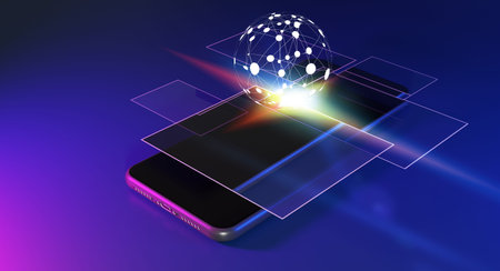 globe on smartphone. social network concept, 3d rendering