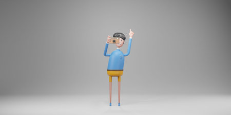Young man taking photo with digital camera. 3d rendering