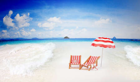 Chairs And Umbrella In Beach. Tropical Holiday, Vacation and travel concept.の写真素材
