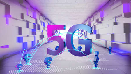 5G Wifi Network with Futuristic Tunnelの写真素材