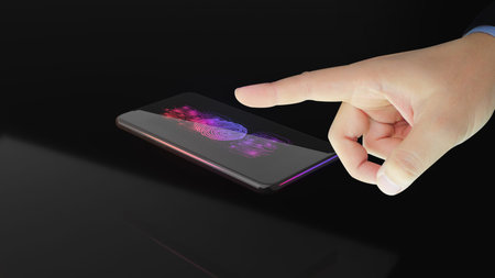 Scanning fingerprint to identify personal on smartphone, Data protection, unlock the device, 3d...