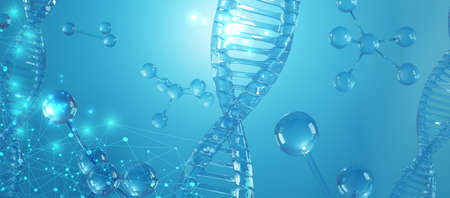 DNA spiral structure. Medical science, genetic biotechnology, chemistry biology, science background, 3d illustration.の写真素材