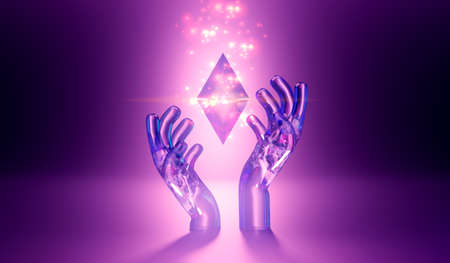 Ethereum (ETH) coin symbol, Digital currency, 3D illustrationの写真素材