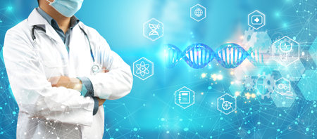 Scientist holding liquid biological sample. Medical technology research institute conceptの写真素材
