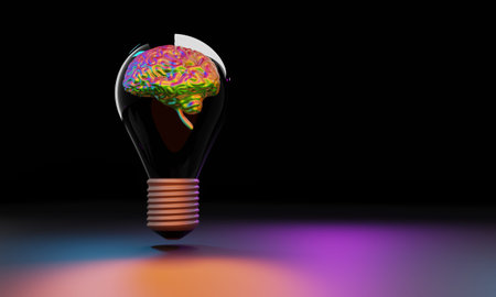 light bulb with brain inside. creative idea and innovation concept, 3d illustration