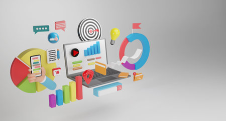 Web Search Engine. digital media campaign, content marketing, website, digital marketing concept. 3D Conceptual Illustrationの写真素材