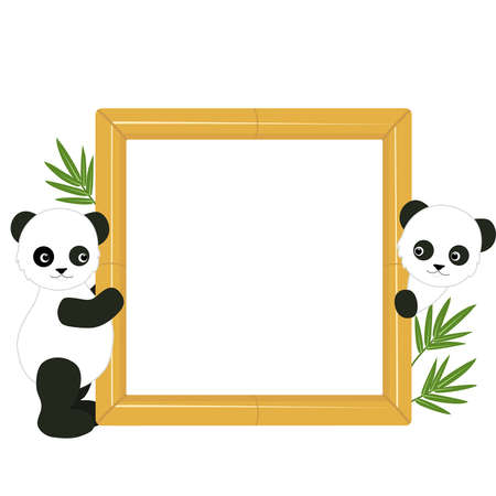 Children s frame with the pandas and bamboo leavesのイラスト素材