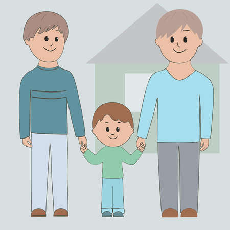 Gay couple holding his son by the handのイラスト素材