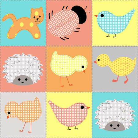 Seamless background with baby animals, patchworkのイラスト素材