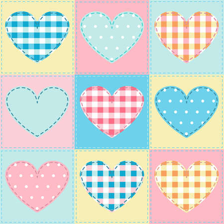 seamless background with hearts fabric, patchworkのイラスト素材