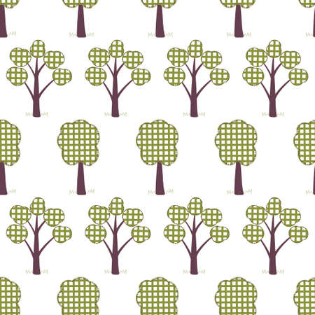 kids seamless pattern, applique, trees, grassのイラスト素材