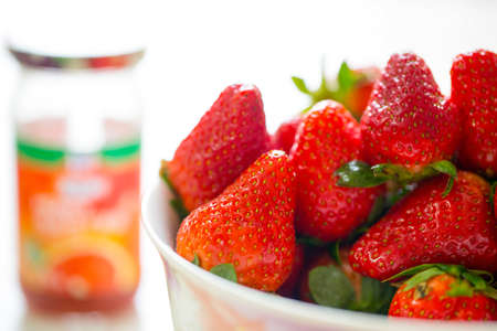 Strawberries and strawberry jamの写真素材