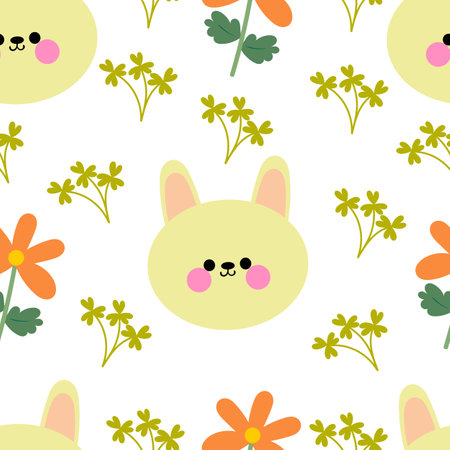 seamless pattern cartoon rabbit and flower, cute animal wallpaper for textile , gift wrap paper,cartoon seamless background, vector illustration, wallpaper, textiles, bag, garment,のイラスト素材