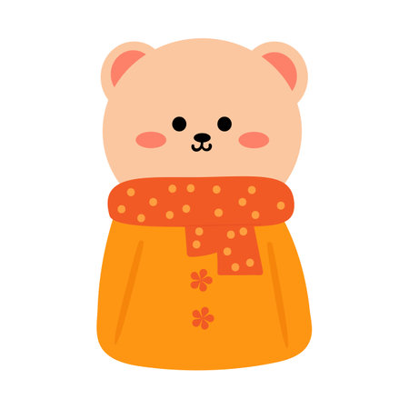 Hand drawn illustration of a cute bear wearing a scarf, for backgrounds, greeting cards, etcのイラスト素材