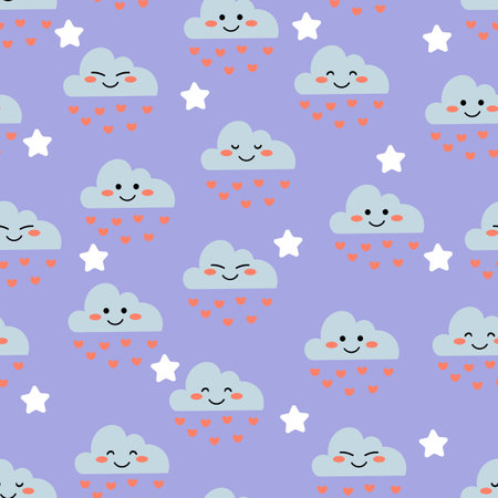 Cute rain and stars seamless pattern for fabric print, textile, gift wrapping paper. colorful vector for children, flat styleのイラスト素材
