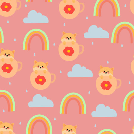 Seamless pattern with cute cartoon cats in glasses, for fabric prints, textiles, gift wrapping paper. colorful vector for children, flat styleのイラスト素材
