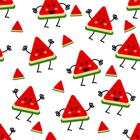 Seamless pattern with cute cartoon watermelons, for fabric prints, textiles, gift wrapping paper. colorful vector for children, flat styleのイラスト素材