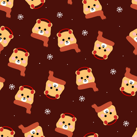 Seamless pattern with cute cartoon bears wearing scarves, on fabric, textile, gift wrapping paper. colorful vector for children, flat styleのイラスト素材