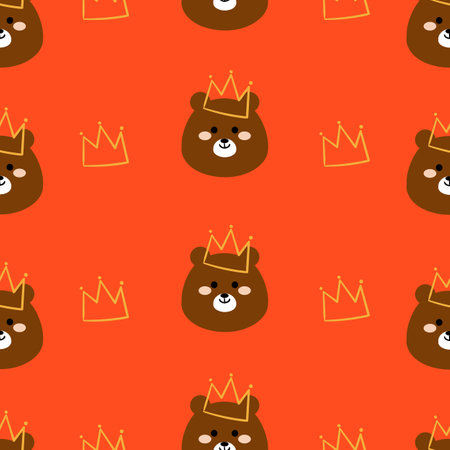 Cute cartoon brown bear seamless pattern. cute wallpaper for gift wrapping paper, textile, colorful vector for children, flat styleのイラスト素材