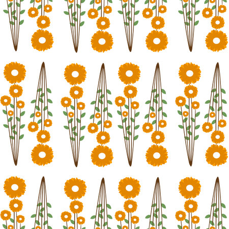 Seamless pattern with cute cartoon flowers, for fabric print, textile, gift wrapping paper. colorful vector for children, flat styleのイラスト素材