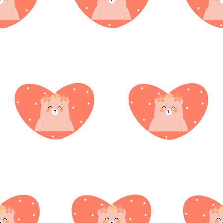 Seamless pattern with cute cartoon bears, for fabric prints, textiles, gift wrapping paper. children's colorful vector, flat styleのイラスト素材