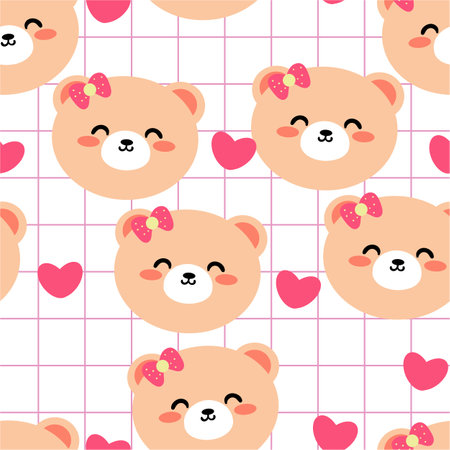 Seamless pattern with cute cartoon bear for fabric print, textile, gift wrapping paper. children's colorful vector, flat styleのイラスト素材