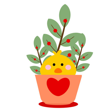 Illustration with handwritten cute chicks in a pot. cute wallpapers, backgrounds and cardsのイラスト素材