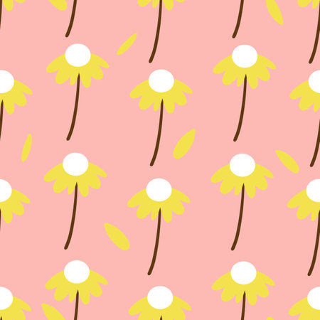 Seamless pattern with cute cartoon flowers, for fabric prints, textiles, colorful gift wrapping paper for children, flat styleのイラスト素材