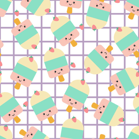 Seamless pattern with cute ice cream cartoons for fabric prints, textiles, gift wrapping paper. children's flat and colorful styleのイラスト素材