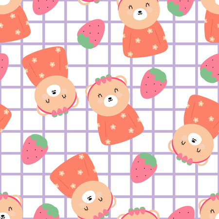Seamless pattern with cute cartoon bears, for fabric prints, textiles, gift wrapping paper. children's flat and colorful styleのイラスト素材
