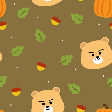 Seamless pattern cartoon bear with autumn vibes. cute autumn fall wallpaper for fabric print, gift wrap paperのイラスト素材