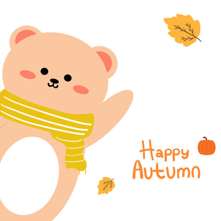 Cute drawing cartoon bear. cute animal drawing, doodle, sticker for autumn vibesのイラスト素材
