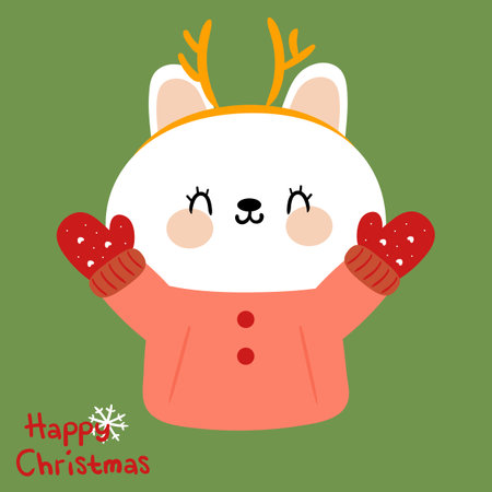Hand drawn cartoon rabbit in a red sweater. cute christmas wallpapers for cards, backgroundsのイラスト素材