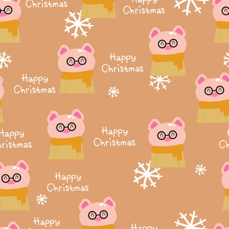 Seamless pattern cartoon bear with christmas and winter stuff. cute christmas and winter wallpaper for fabric print, gift wrap paperのイラスト素材